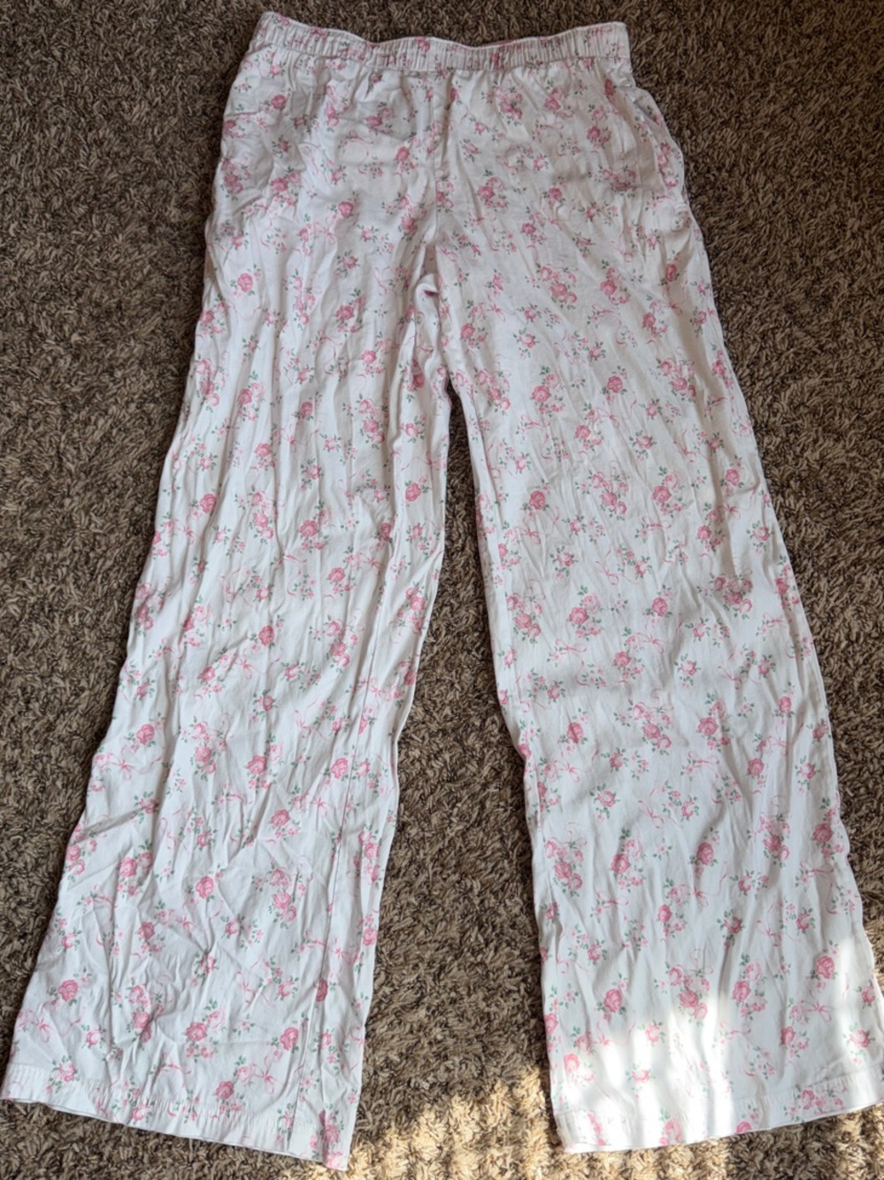 Aeropostale White Wide-Leg pajama Pants with Pink Floral Print